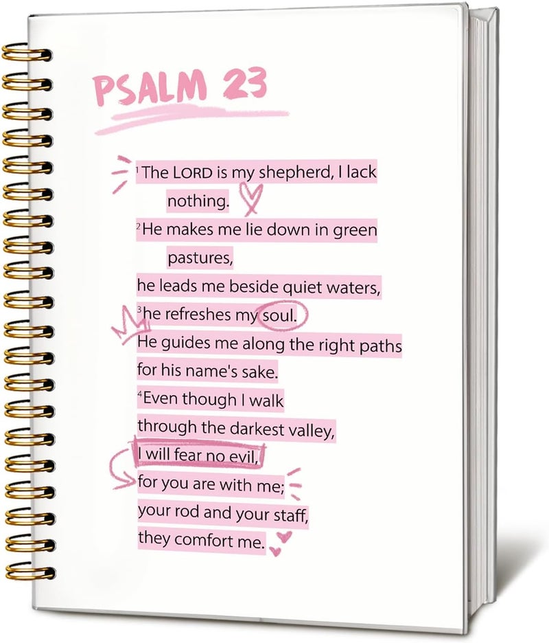 WLIANG Pink Christian Notebook, PSALM 23 Christian Journal for Women, Scripture Notebook, Bible Journal, Bible note taking, Hardcover Spiral Notebook 80 Sheets -160 Pages 5.5x8.3 Inch - Image 1